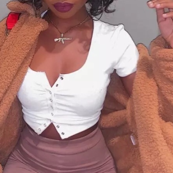 White Button Up Crop Top - Picture 2 of 6